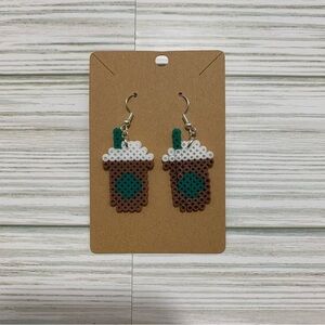 Handmade Starbucks Frappe Pixel Perler Bead Earrings, Novelty Earrings